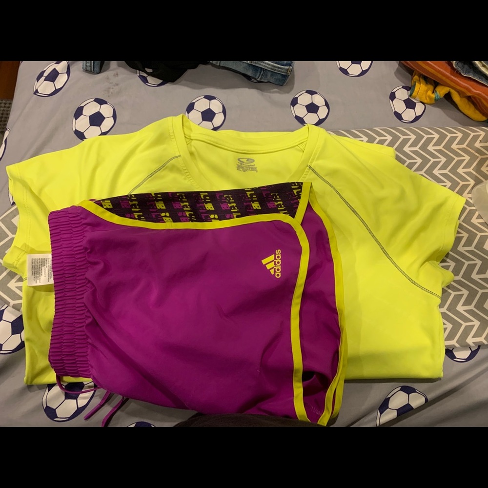 running shorts and top